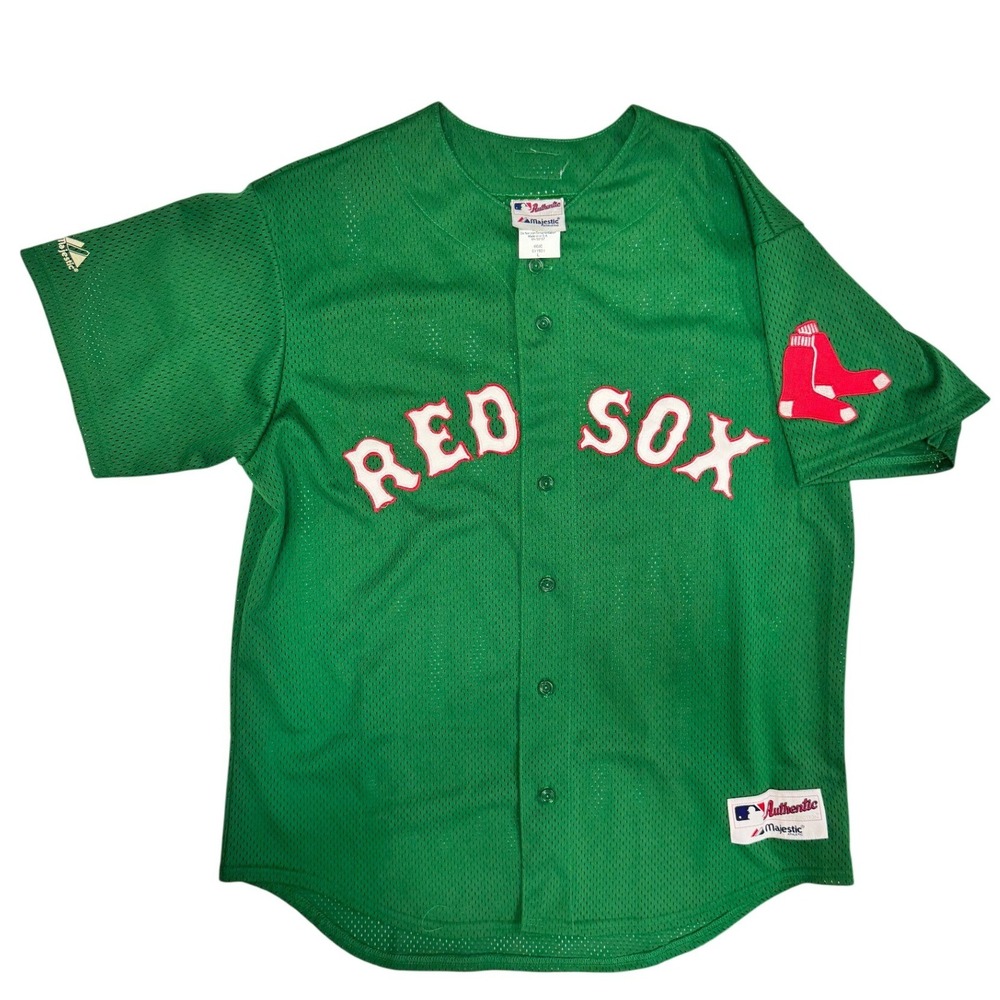Majestic Boston Red Sox Jersey Mens Large Green St Patricks Day Authentic Mesh